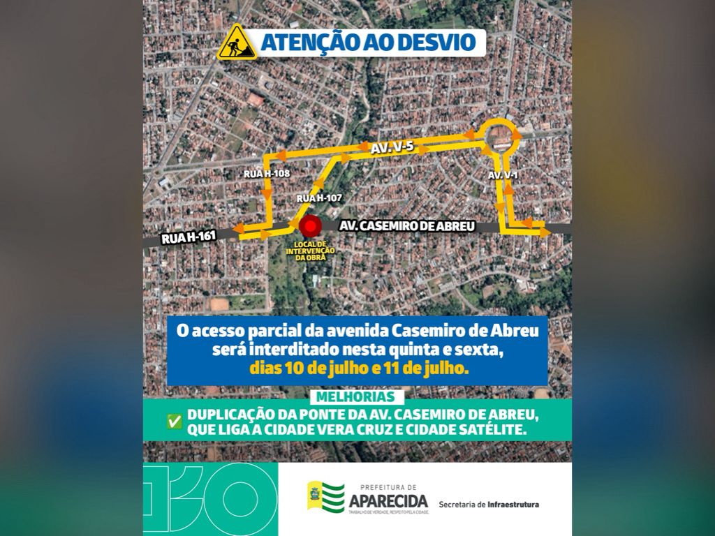 Aparecida avança duplicação da ponte na Casemiro de Abreu; trânsito desviado