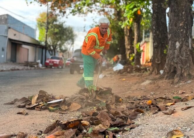 Comurg intensifica rastelação de folhas secas para prevenir incêndios e manter áreas públicas limpas durante a estiagem