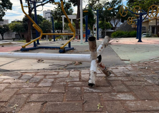 Vândalos danificam equipamentos em praças recém‑revitalizadas pela Prefeitura de Goiânia